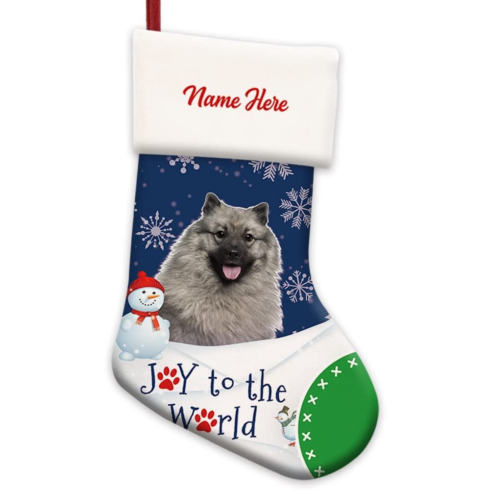 MALIHONG Pet Dog Christmas Stocking Keeshond Dog Joy to The World Snowflake Snowman Decoration Hanging Stocking Candy Gift Xmas Holiday Home Decor 14.4"