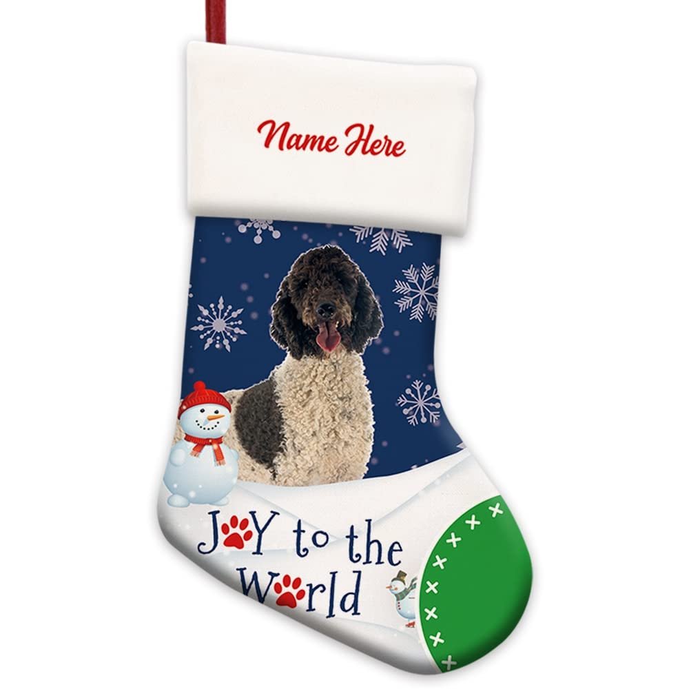 MALIHONG Pet Dog Christmas Stocking Cute Portuguese Water Dog Joy to The World Snowflake Snowman Decoration Hanging Stocking Candy Gift Xmas Holiday Home Decor 14.4"