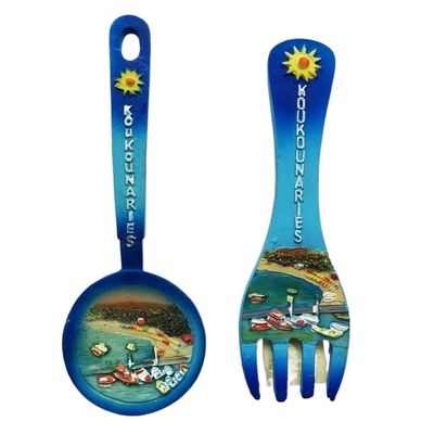 2Pcs /set Greek Tourism Souvenir Spoon and Fork Shape Fridge Magnets Koukounaries Kukunaris Refrigerator Magnetic Stickers Travel Gifts Home Decorations Gift