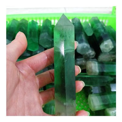 WGPHD Health & Household Natural Green Fluorite Pillars Polished 10-12cm Crystal Stones Single Point Reiki Decoration Room Ornaments (Size : 250g)