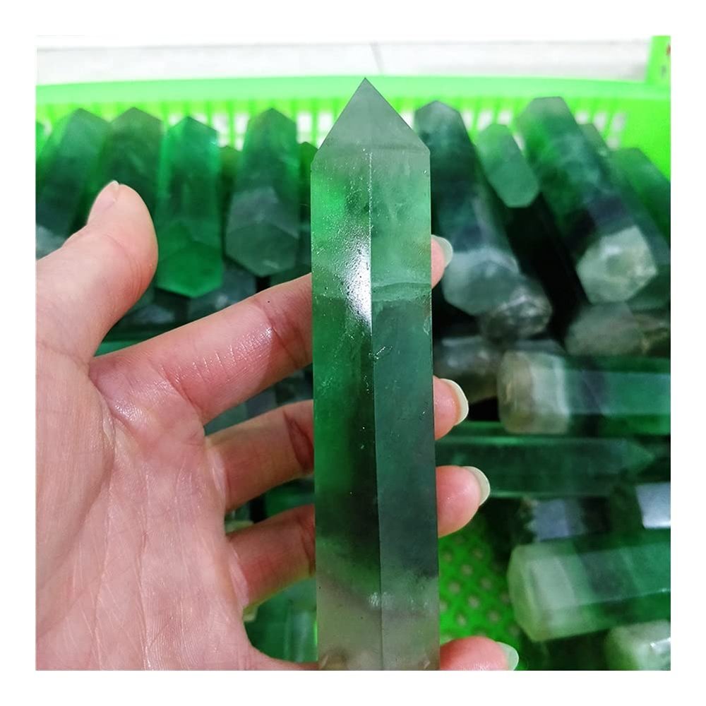 WGPHD Health & Household Natural Green Fluorite Pillars Polished 10-12cm Crystal Stones Single Point Reiki Decoration Room Ornaments (Size : 250g)