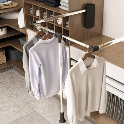 Pull Down Closet Rod, Heavy Duty Closet Pull Down Rods Hanger, Wardrobe Clothes Hanger Rail Lift Closet System Storage Organizer Soft Close Aluminium Garment Hanging Rack for Soft Return Space Saving