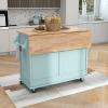 Kitchen Cart with Rubber Wood Drop-Leaf Countertop, Concealed Sliding Barn Door Adjustable Shelf, Kitchen Island on 4 Wheels with Storage Cabinet & 2 Drawers, 52.2''L x 30.5''W x 36.6''H, Mint Green view 2