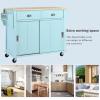 Kitchen Cart with Rubber Wood Drop-Leaf Countertop, Concealed Sliding Barn Door Adjustable Shelf, Kitchen Island on 4 Wheels with Storage Cabinet & 2 Drawers, 52.2''L x 30.5''W x 36.6''H, Mint Green view 3