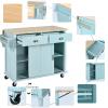 Kitchen Cart with Rubber Wood Drop-Leaf Countertop, Concealed Sliding Barn Door Adjustable Shelf, Kitchen Island on 4 Wheels with Storage Cabinet & 2 Drawers, 52.2''L x 30.5''W x 36.6''H, Mint Green view 4