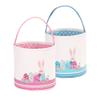 LessMo 2 Pcs Easter Bunny Basket Easter Egg Buckets, Blue Pink Cute Personalized Canvas Cotton Tote Bags Egg Hunt Basket for Easter Party Gifts view 1