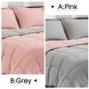 All-Season-1 Piece Box Stitched Down Alternative Reversible Comforter Set Cotton 500 GSM Soft Duvet Insert Lightweight Luxury Quilted Comforter Set Oversized King Size-Pink/Light Grey view 2