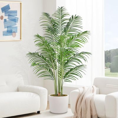 Keeplush Artificial Palm Tree 6ft Tall Fake Palm Tree Indoor Decor with 18 Leaves and Real Bark Design Faux Tropical Areca Palm Silk Floor Plant in Pot for Home Office Living Room Bedroom Decor 1pcs