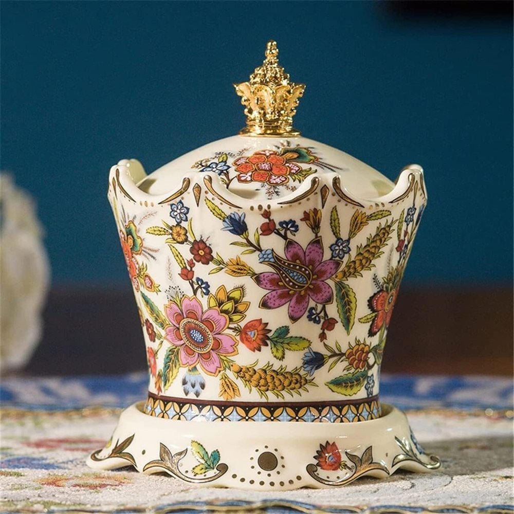 Enamel ceramic toothpick holder household European-style golden toothpick box cans toothpick box
