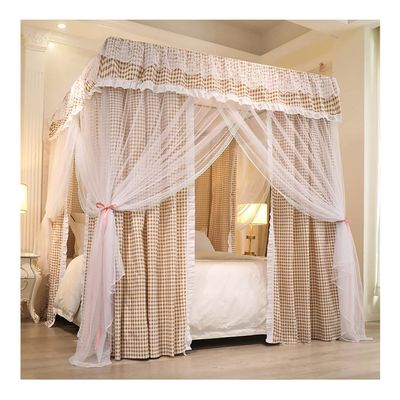 Bed Canopy Plaid Pattern Bedroom Bed Canopy, Bed Curtain with Floor Standing Curtain, All Season, Easy to Install (Color : A3, Size : 150X200X200CM)
