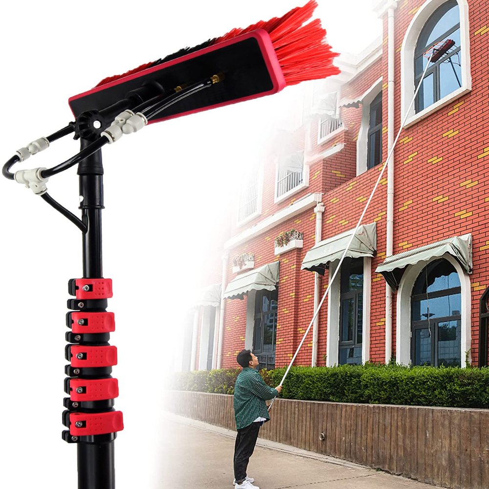 SHENUZ Window Cleaning Pole, Window Cleaner Kit, Water/Hose Fed Pole, Window Cleaning Brush Equipment, Cleaning Photovoltaic and Solar Panels,24FT/7.2M