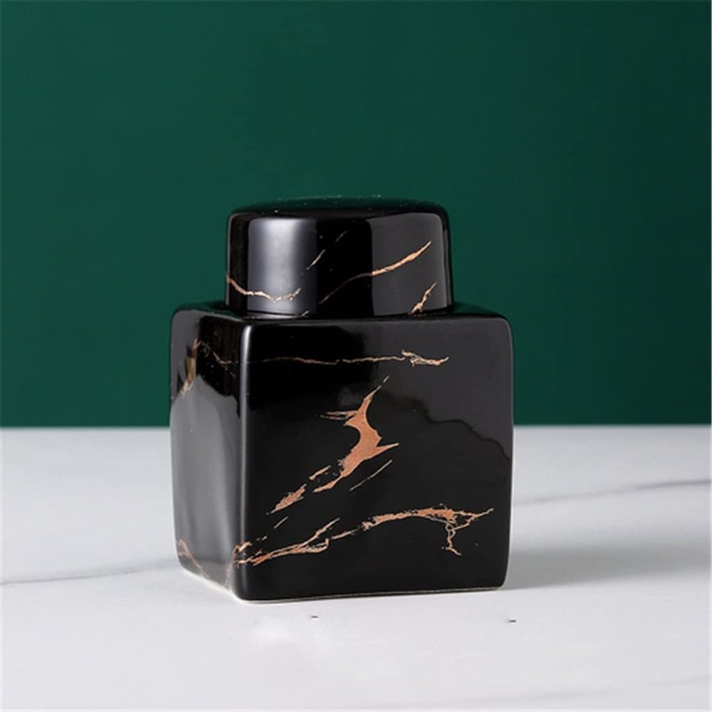 Ceramic marble toothpick holder household cotton swab storage box dining table toothpick box (Color : A)