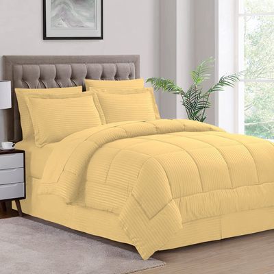 1 Piece Box Stitched Striped Pattern Comforter Super Soft 100% Egyptian Cotton Quilt Cover, 1000 Thread Count - (King/California King Size, Gold) 550 GSM Filling