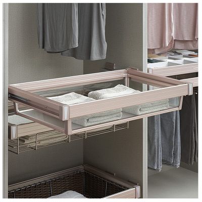 Wardrobe Pull Basket, Drawer Type Cloakroom Storage Box, Aluminum Alloy Damping Buffer Cabinet Storage Rack is The Perfect Clothes Organizer (Color : B, Size : 764-864mm)