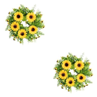 ORFOFE 2 Pcs Sunflower Wreath for Home Plastic Home Pendant Long-Lasting Flower Adornment for Window Decoration