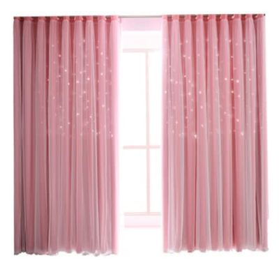 2 Panels Star Blackout Curtains for Kids Girls Bedroom Living Room - Double Layer Cut Out Stripe Pink Window Curtains (52 inch Width 65 inch Length)