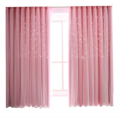 2 Panels Star Blackout Curtains for Kids Girls Bedroom Living Room - Double Layer Cut Out Stripe Pink Window Curtains (52 inch Width 65 inch Length)