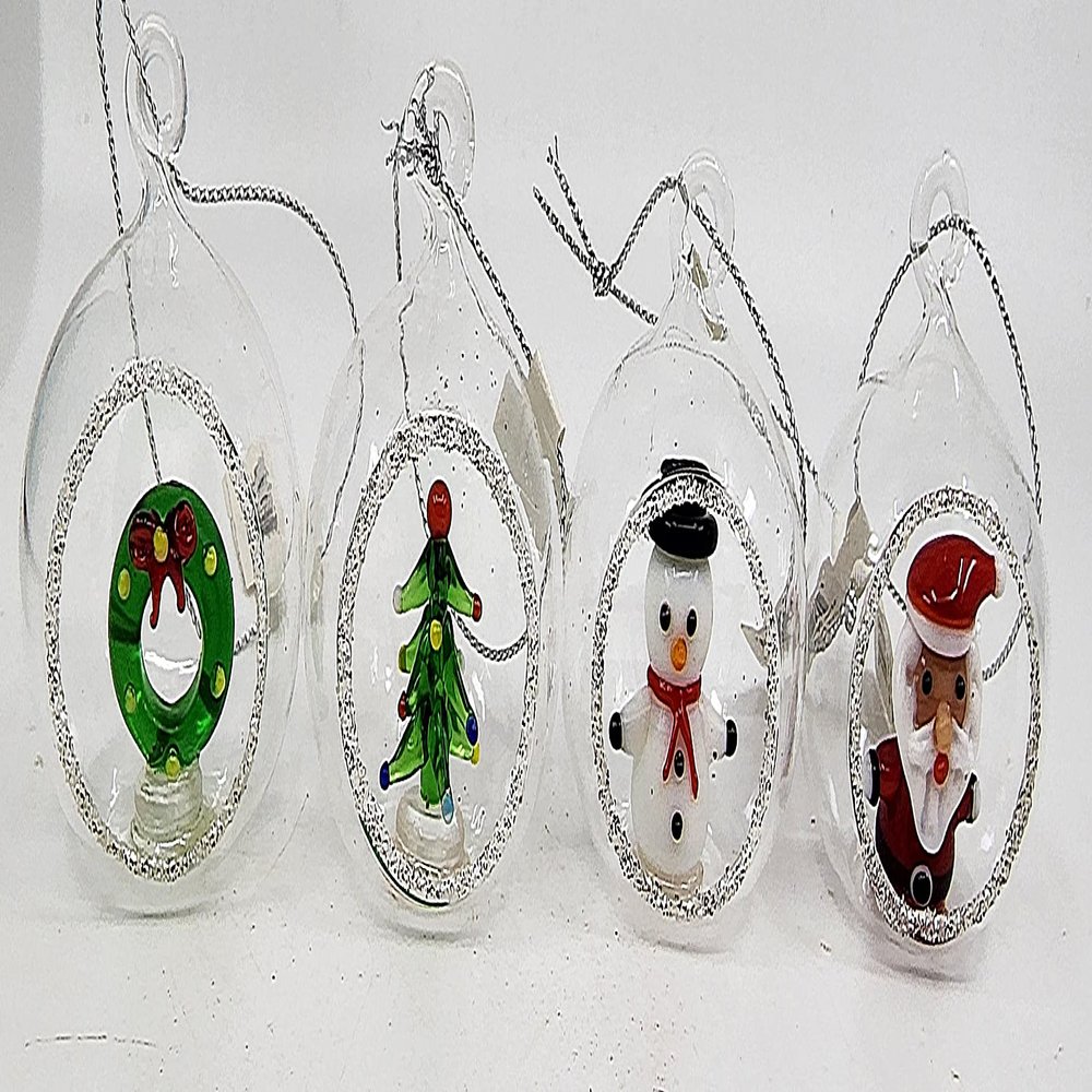 Ganz Mini Glass Globe Christmas Ornaments Set of 4 Snowman Santa Claus Wreath Christmas Tree Ornaments