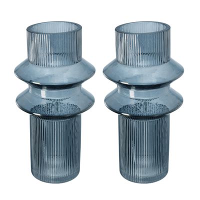 Benjara Rae Set of 2 Glass Vases, Tall Round Cylinders, Blue and Clear