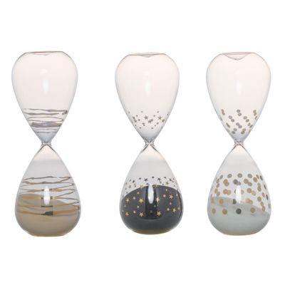 Benjara Doug Set of 3 Decorative 60 Minute Hourglass Accent Dcor, Black, White and Tan
