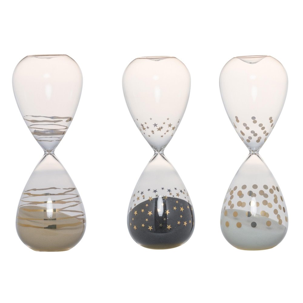 Benjara Doug Set of 3 Decorative 60 Minute Hourglass Accent Dcor, Black, White and Tan