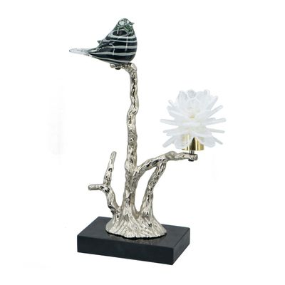 Benjara BM285005 15 in. Sue Accent Decor Figurine Bird on a Branch Flower - Black & Silver