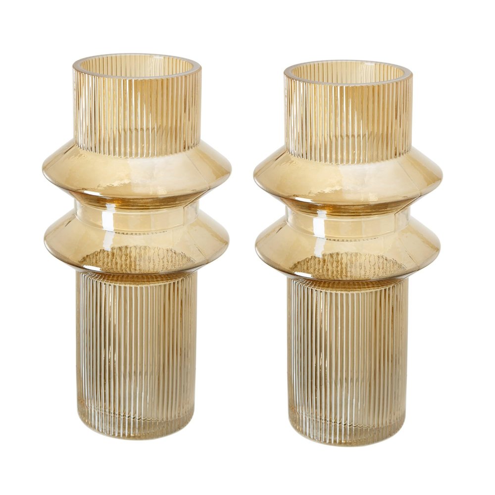 Benjara Rae Set of 2 Glass Vases, Tall Round Cylinders, Yellow and Clear