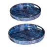 Benjara BM285014 Tabletop Decor Round Accent Trays with Marbling - Blue, Gold Marbling - Set of 2 view 1