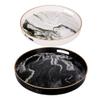 Benjara BM285013 Marbling Round Accent Trays Tabletop Decor - Black White & Gold - Set of 2 view 1