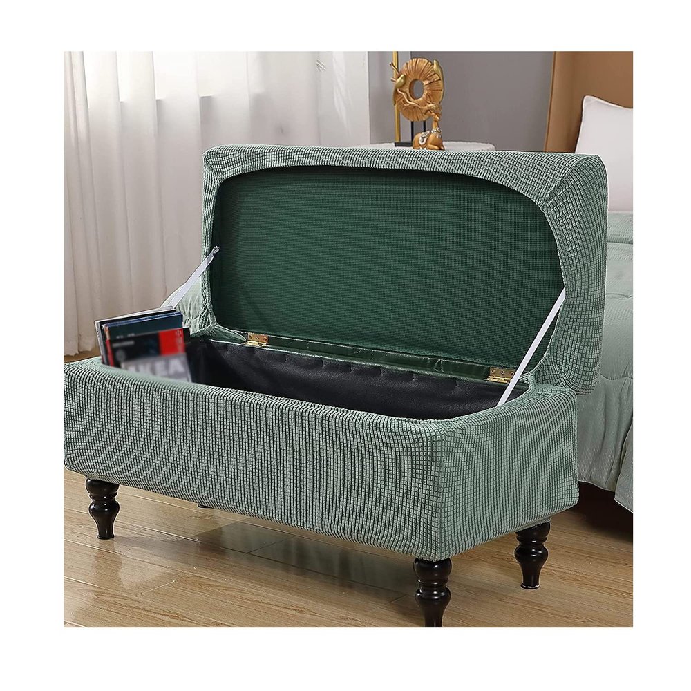 XGANGM Stretch Ottoman Cover Rectangle with Lid S/M/L Storage Ottoman Bench Slipcovers Footstool Cover Rectangle Pouffe Covers Rectangle Removable Washable,Pea Green,1medium
