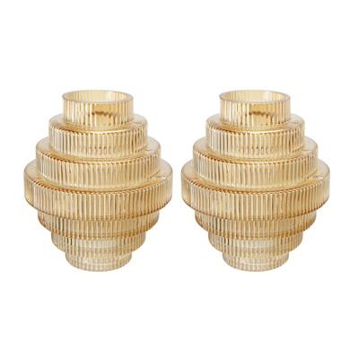 Benjara Rae Set of 2 Glass Vases, Geometric Round