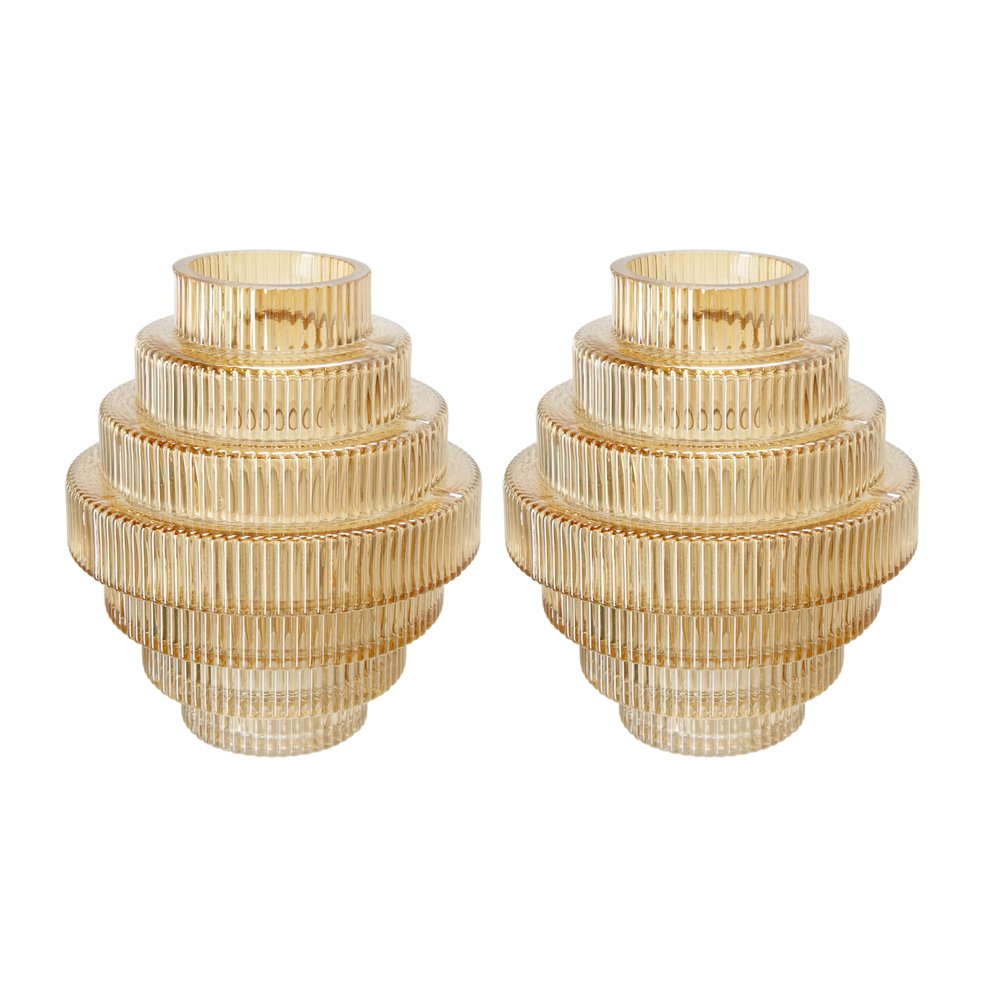 Benjara Rae Set of 2 Glass Vases, Geometric Round