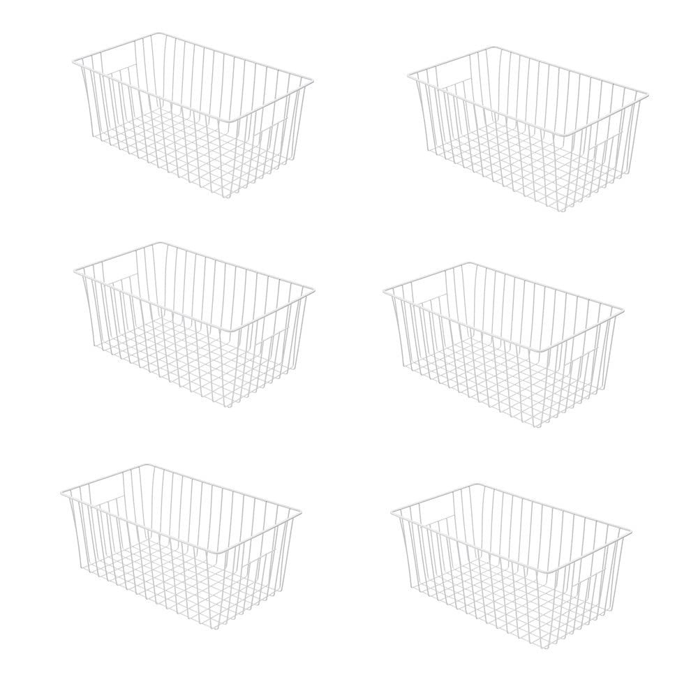16inch Freezer Wire Storage Organizer Baskets, Household Refrigerator Bins with Built-in Handles