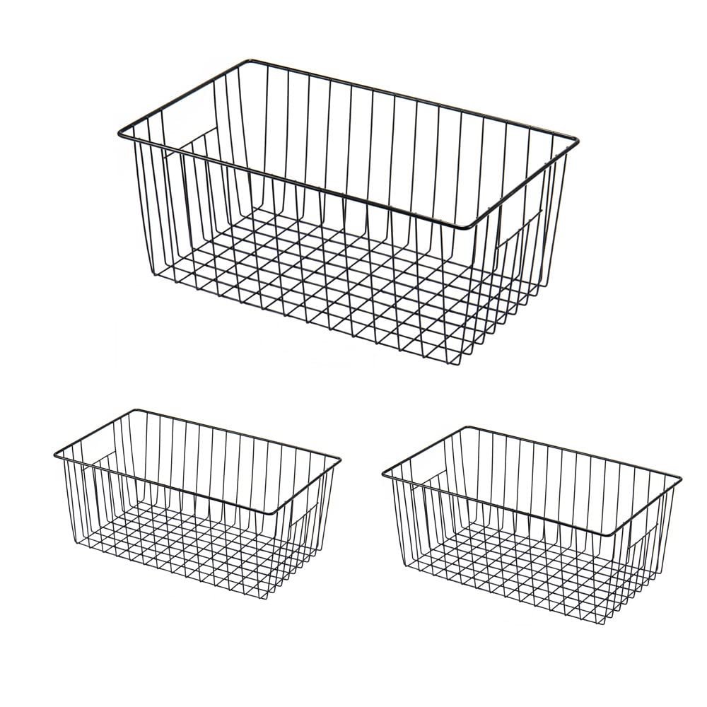 16inch Freezer Wire Storage Organizer Baskets, Household Refrigerator Bins with Built-in Handles for Cabinet, Pantry