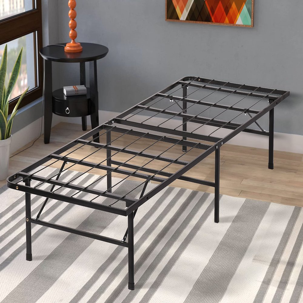 14 Inch High Twin Bed Frames Foldable Easy Assembly Twin Metal Bed Frame with Steel Slat Support & Storage Space for Bedroom Camping Tent Noise Free Twin Bed Frame No Box Spring Needed,Platform Bed