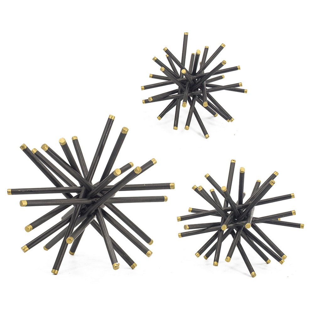 Benjara BM285282 11 8 & 6 in. Table Top Decorative Abstract Statuettes Black Gold - Set of 3
