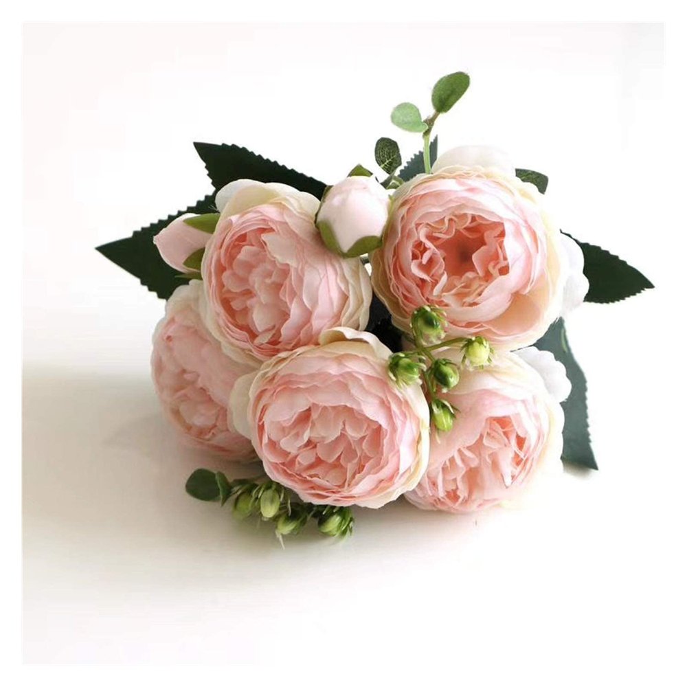 1 Bundle Silk Peony Bouquet Home Decoration Wedding Party Scrapbook Fake Plants DIY Pompons Artificial Roses Flowers Fake Flowers(Light Pink)