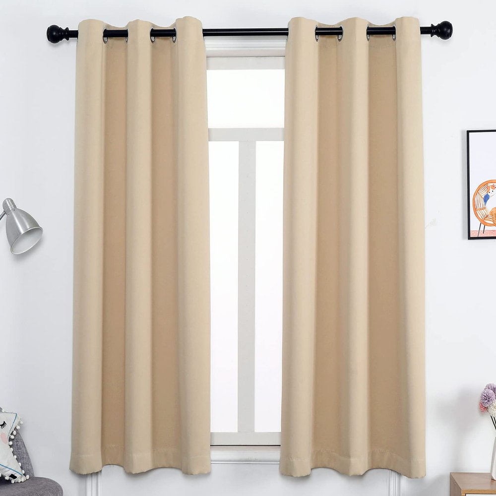 GZQIAWY Eyelet Curtain,Opaque 75%-95% Blackout Thermal Curtain,Cold and Heat Insulation Decorative Curtain Heat Protection Curtain Winter Summer (Width x Height) W133.8 x H94.48in Beige 1PCS