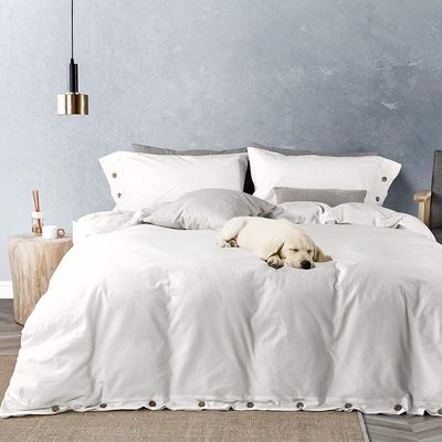 Lujoso Castle 3 Pc Button Stitch Duvet Cover Set Made of 100% Long Staple Egyptian Cotton 800 TC