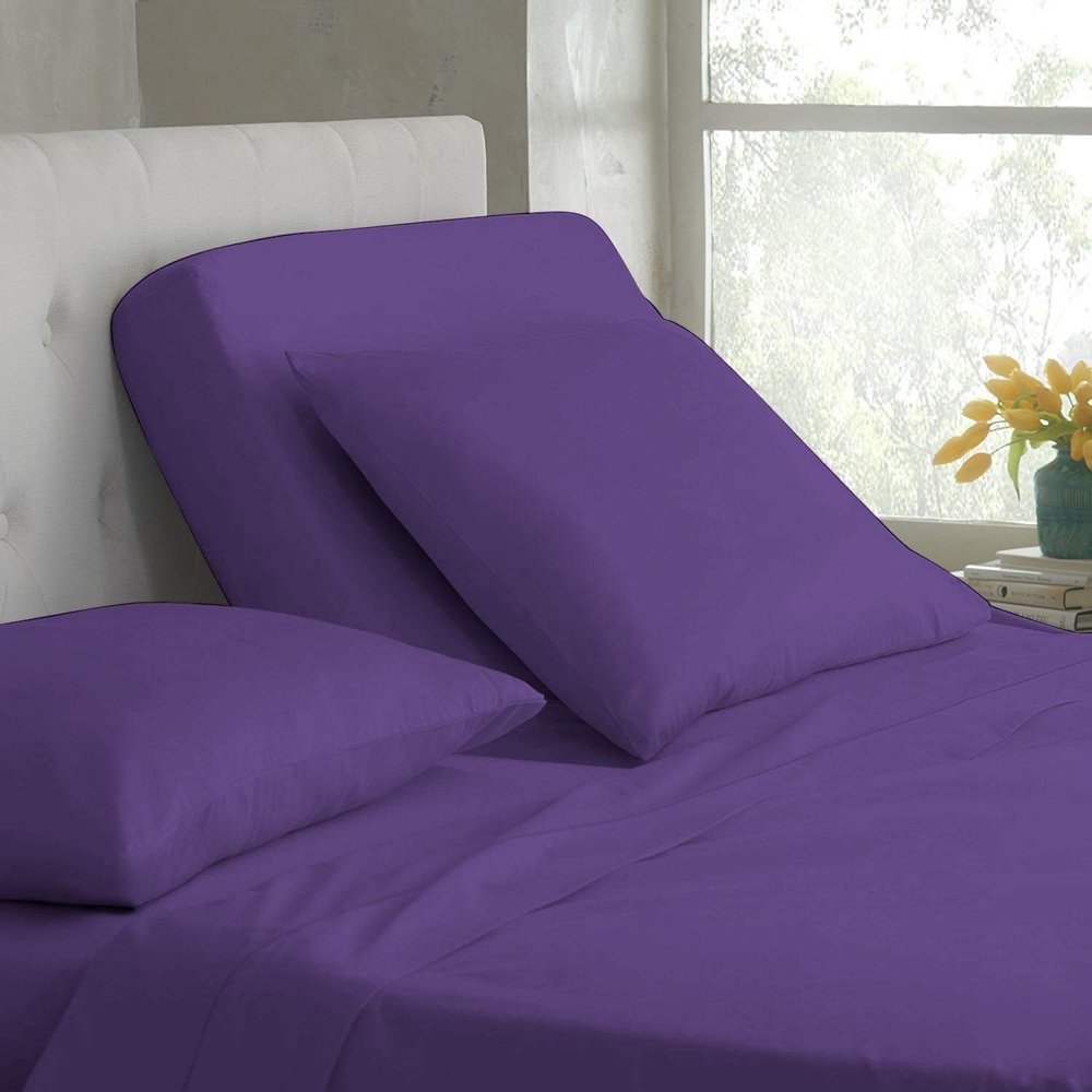 100% Cotton Purple King Split Head Flex Sheet Set for Adjustable Bed, Half Split, 39" Split at Top, 4 Piece Split Head Sheet Set 18" Deep Pocket