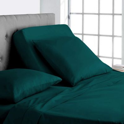 100% Cotton Teal Queen Split Head Flex Sheet Set for Adjustable Bed, Half Split, 28" Split at Top, 4 Piece Split Head Sheet Set 18" Deep Pocket