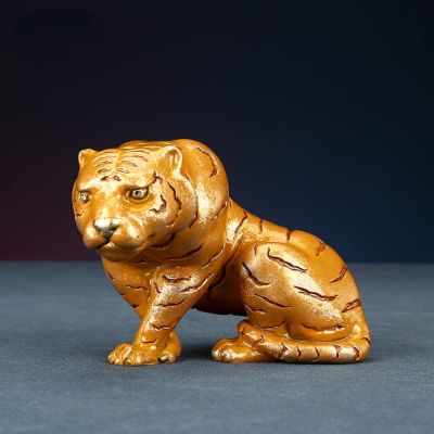 Brass Little Tiger Sculpture,Metal Zodiac Tiger Statue Model Crafts Desktop Ornament Bar Home Living Room Bookshelf Wine Cabinet Decor Accessories