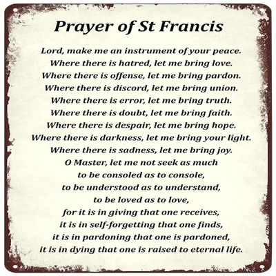 Vintage Metal Signs - Prayer Of St Francis Tin Sign Religious Poster Wall Art Decor Plaque for Home Club Cafe Living Room 8x12 inch