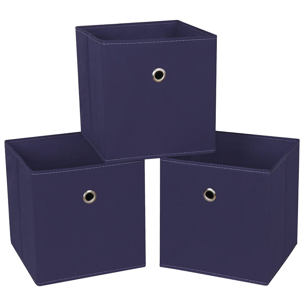 NieEnjoy Black Foldable Storage Cubes Bins ,11 Inch Cloth Storage Cube Fabric Storage Box Cubes Organizer Baskets with Handles for Home Organizer Set of 3 (Navy Blue)