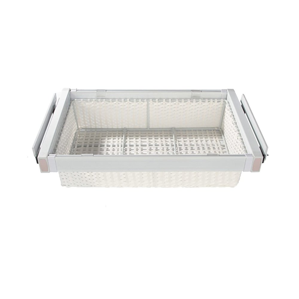 Telescopic Clothes Basket Wardrobe Pull Basket, Damping Buffer Cloakroom Organizer, Adjustable Width Fits Most Wardrobes and Cabinets (Color : White, Size : 65-75cm)