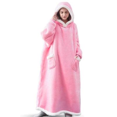 Blanket Super Long Flannel Blanket with Sleeves Winter Hoodies Sweatshirt Women Men Pullover Fleece Giant TV Blanket Oversized New Adult (Color : Pink, Size : 150CM)