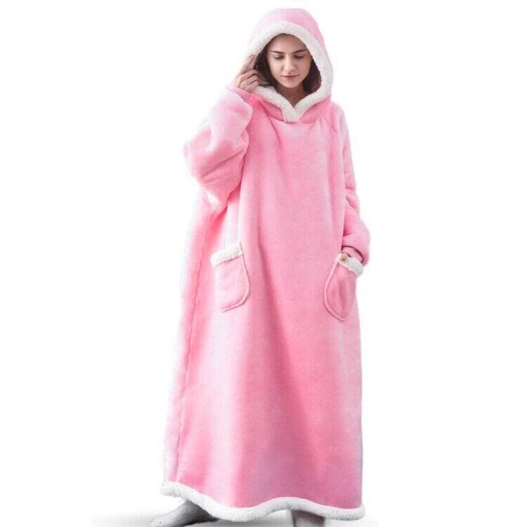 Blanket Super Long Flannel Blanket with Sleeves Winter Hoodies Sweatshirt Women Men Pullover Fleece Giant TV Blanket Oversized New Adult (Color : Pink, Size : 150CM)