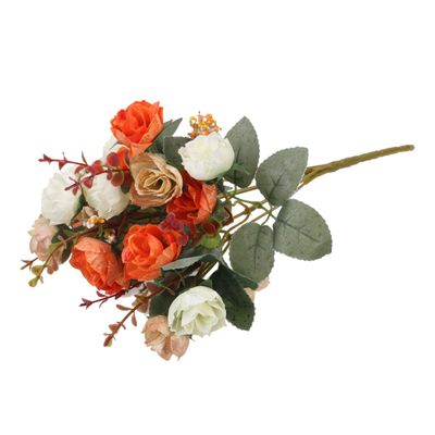 ARTIBETTER Vintage Orange Artificial Rose Flowers Bouquet for Valentine's Day Wedding Home Party Decoration Realistic Touch Floral Arrangement for Craft Projects and Special Occasions