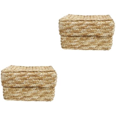 Zerodeko 2pcs Handmade Woven Straw Storage Basket Lid Decorative Organizer Container for Toys Cosmetics and Small Items for Home and Housewarming