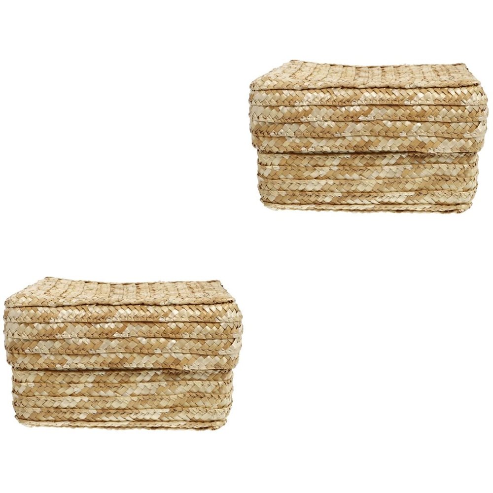 Zerodeko 2pcs Handmade Woven Straw Storage Basket Lid Decorative Organizer Container for Toys Cosmetics and Small Items for Home and Housewarming